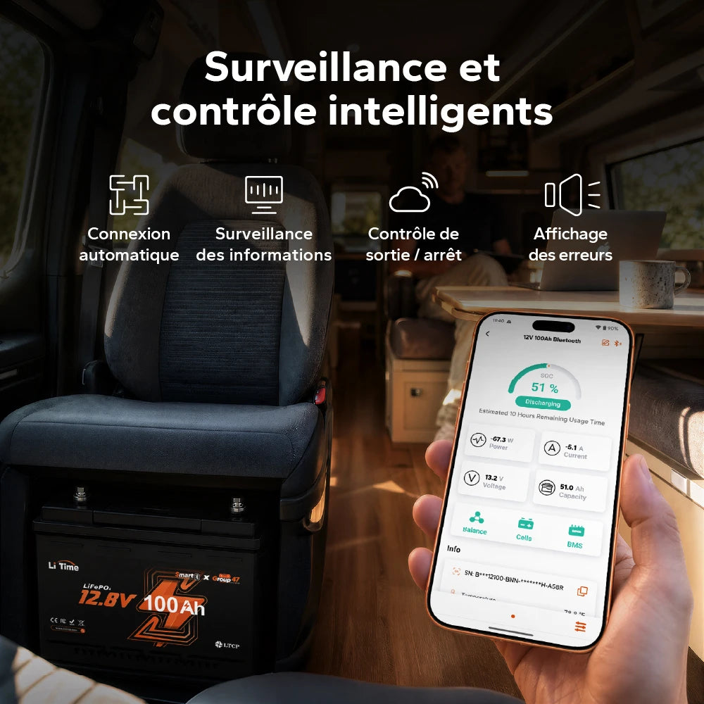 Batterie LiFePO4 12V 100Ah H168 avec protection IP65 contre l’eau et la poussière