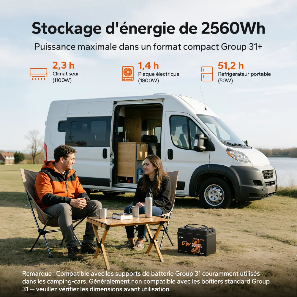 Batterie LiFePO4 LiTime 12V 200Ah Xtra-Mini avec Bluetooth pour camping-cars et camping | Cellules haut de gamme, 6000+ cycles à 100 % de DOD