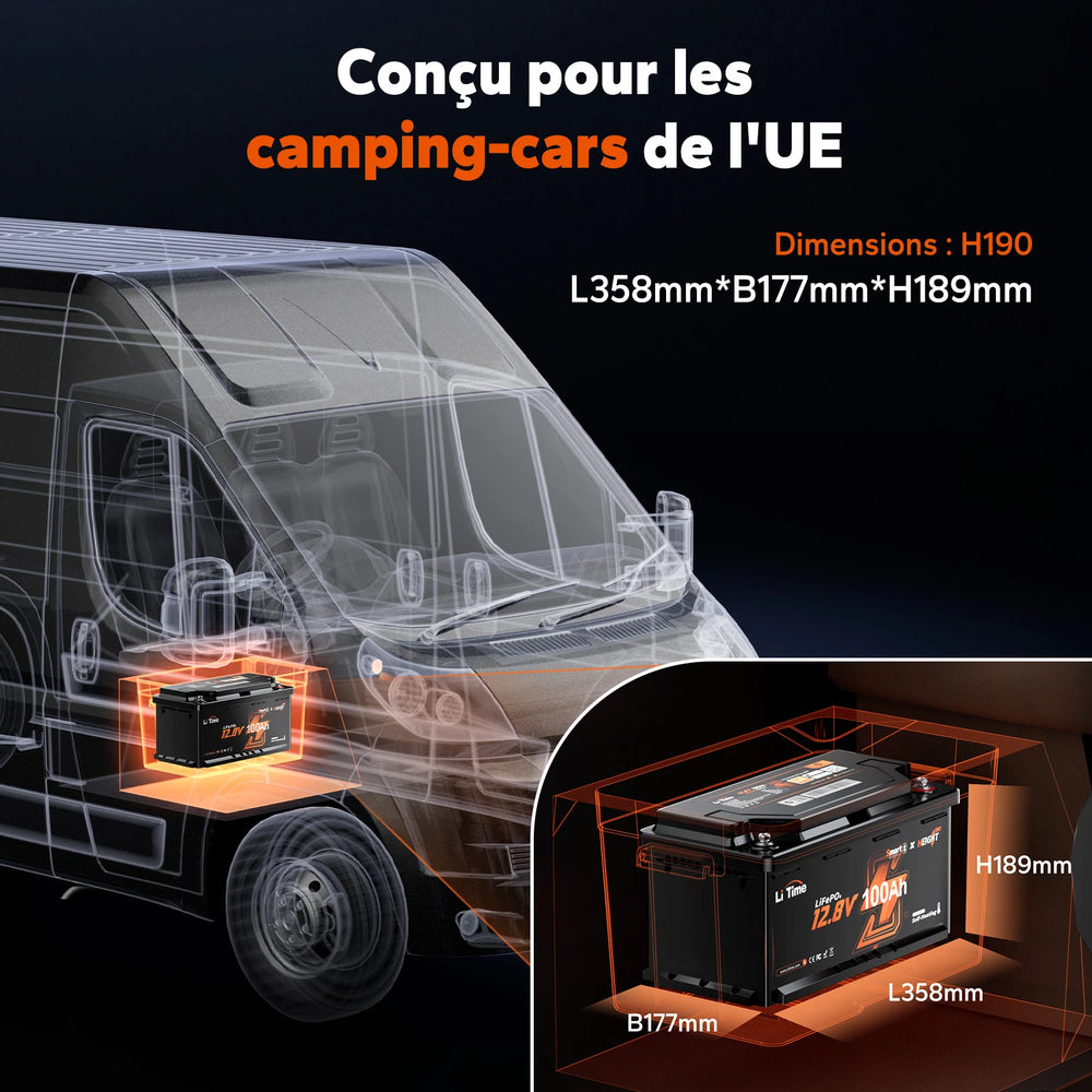 Batterie lithium LiTime 12V 100Ah dotée de deux modes de chauffage automatique pour protéger les cellules contre le gel en hiver