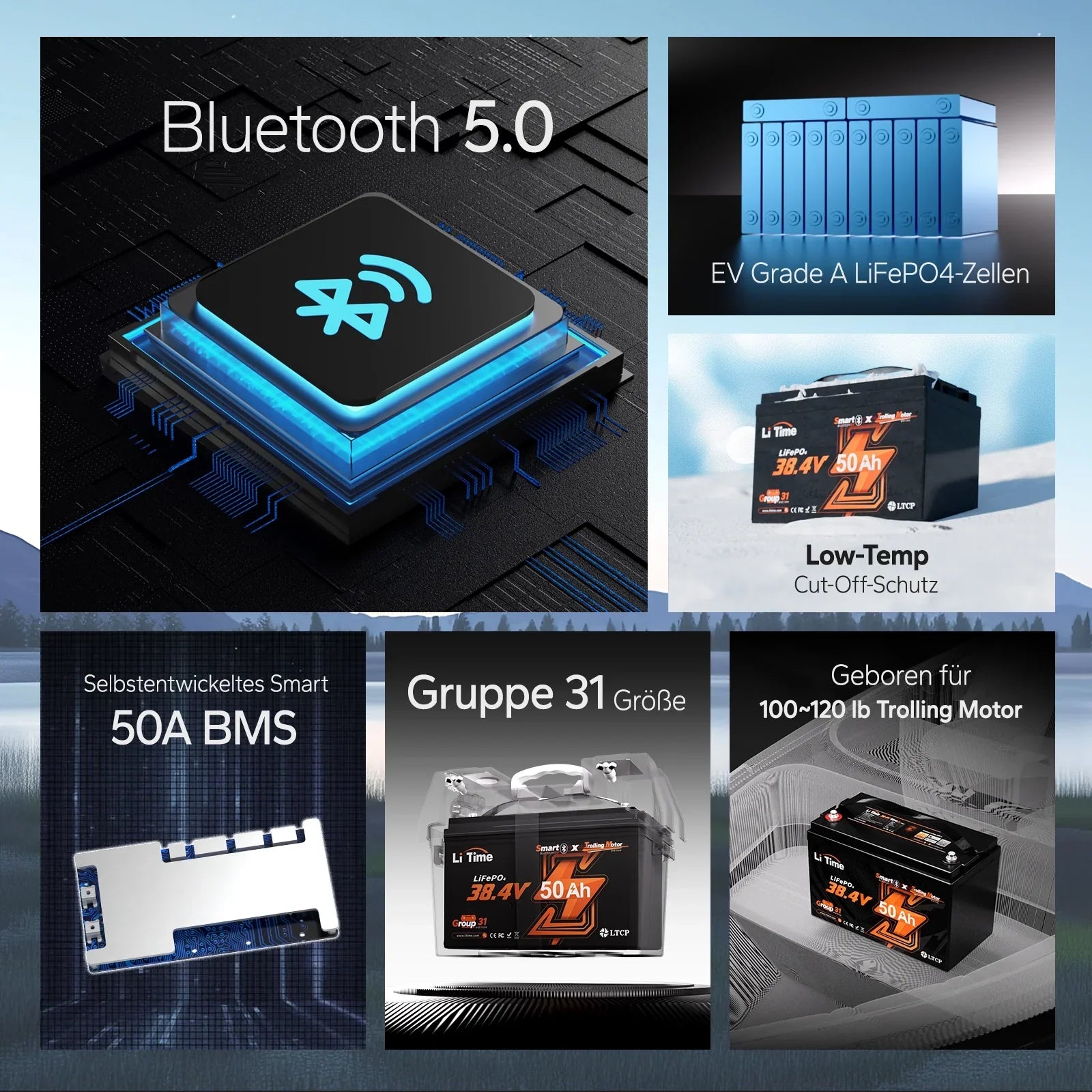 Batterie marine LiFePO4 38,4V 50Ah équipée de cellules de classe EV et d'un BMS intelligent 50A auto-développé pour une sécurité et longévité maximales