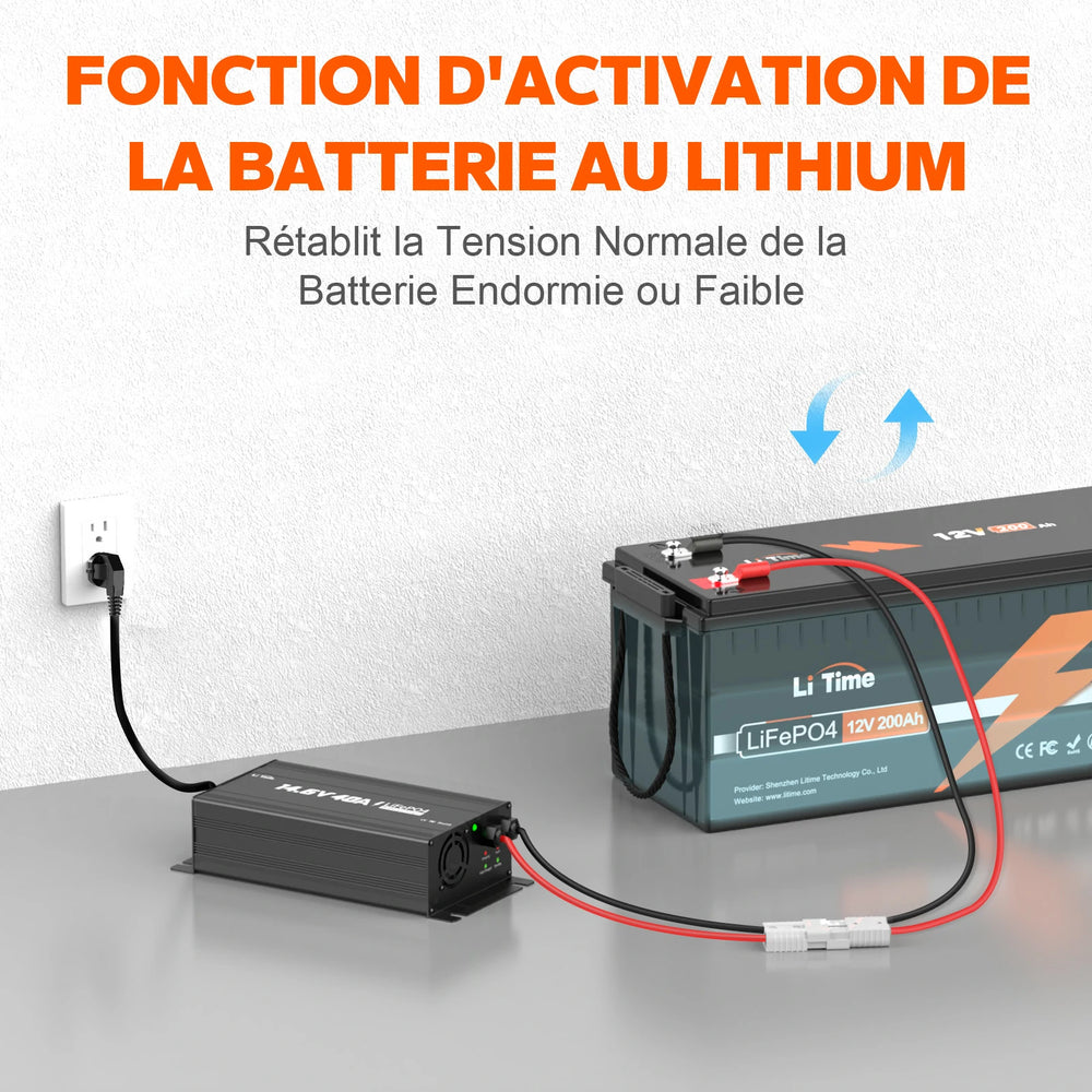 Fonction d'activation de batterie lithium du chargeur LiTime 12V 40A.