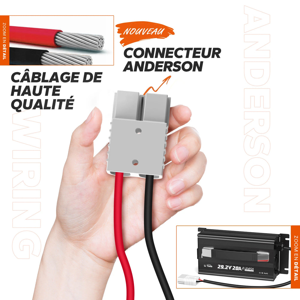LiTime 24V 20A Chargeur de batteries au lithium pour batteries au lithium LiFePO4