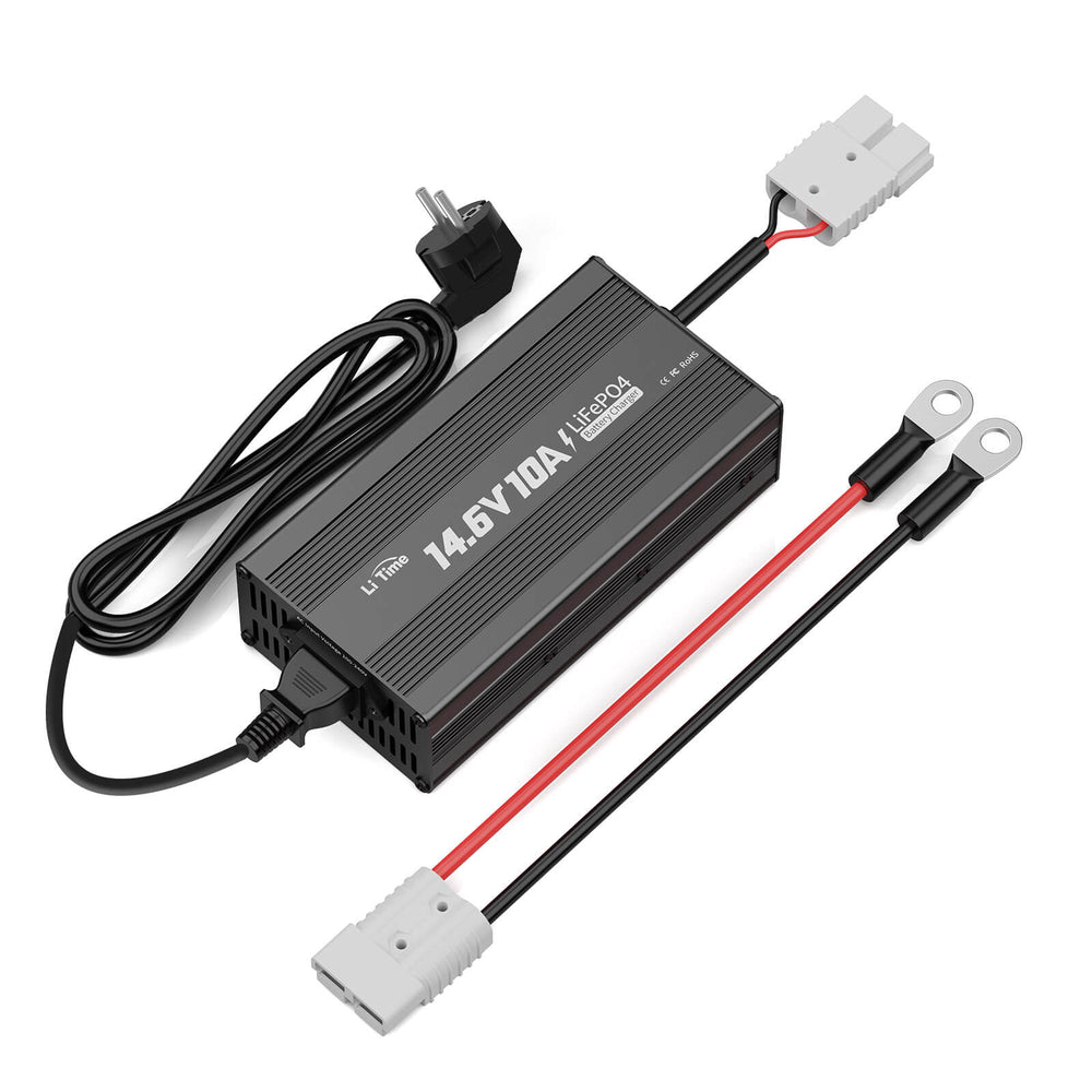 Chargeur de batterie LiFePO4 12V 10A avec connecteur Anderson, idéal pour camping-car et moteur de pêche avec boîtier en aluminium et refroidissement intelligent