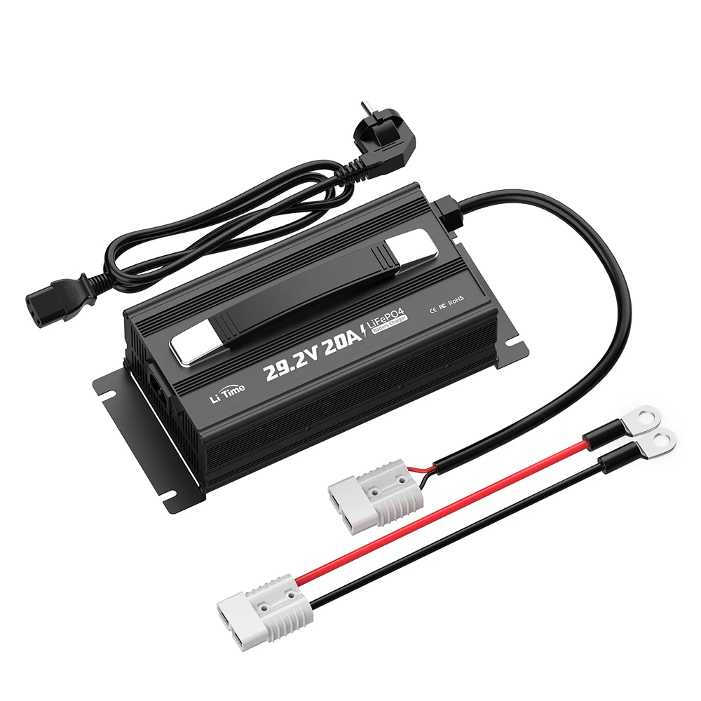 Chargeur LiFePO4 29.2V 20A LiTime avec câbles et connecteurs Anderson