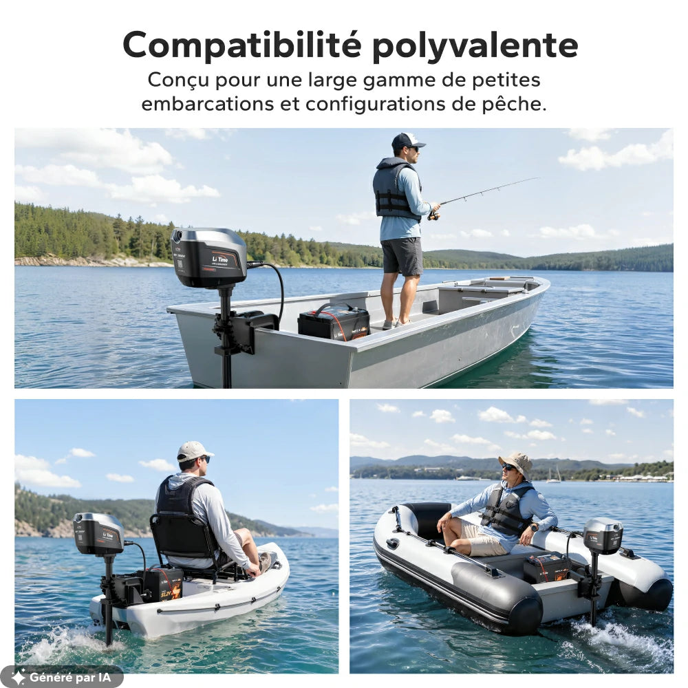 Moteur électrique compatible avec les bateaux de pêche en aluminium, kayaks et bateaux pneumatiques