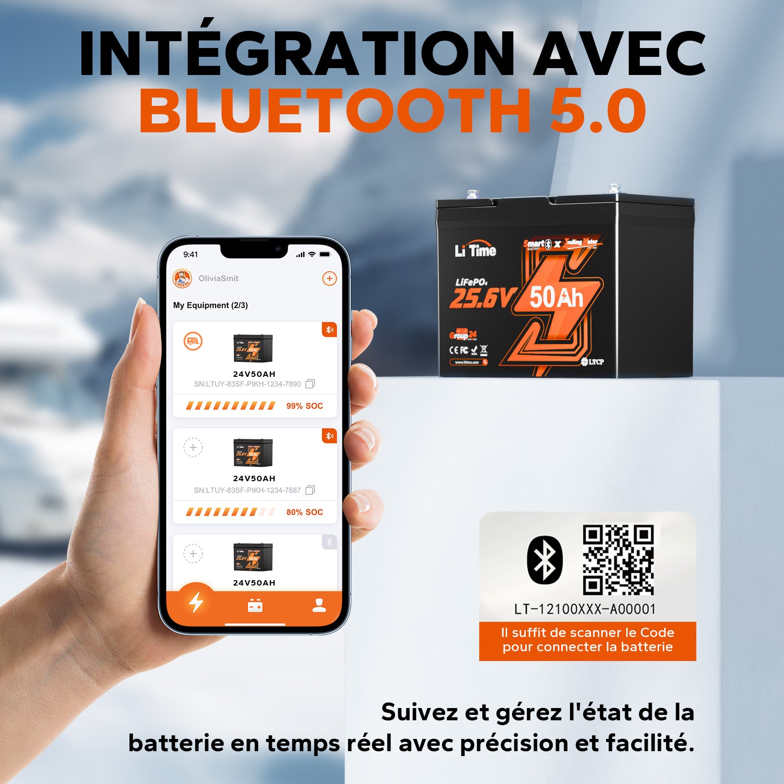 24V 50Ah Batterie Lithium Low-Temp Bluetooth pour Moteurs Électriques de Bateaux