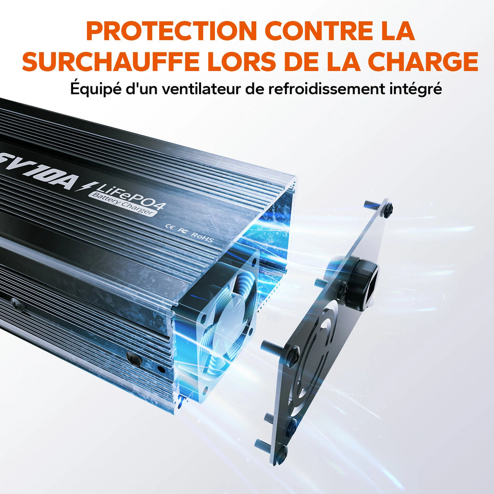 Dissipation thermique efficace avec ventilateur intégré dans le boîtier en alliage d'aluminium du chargeur de batterie
