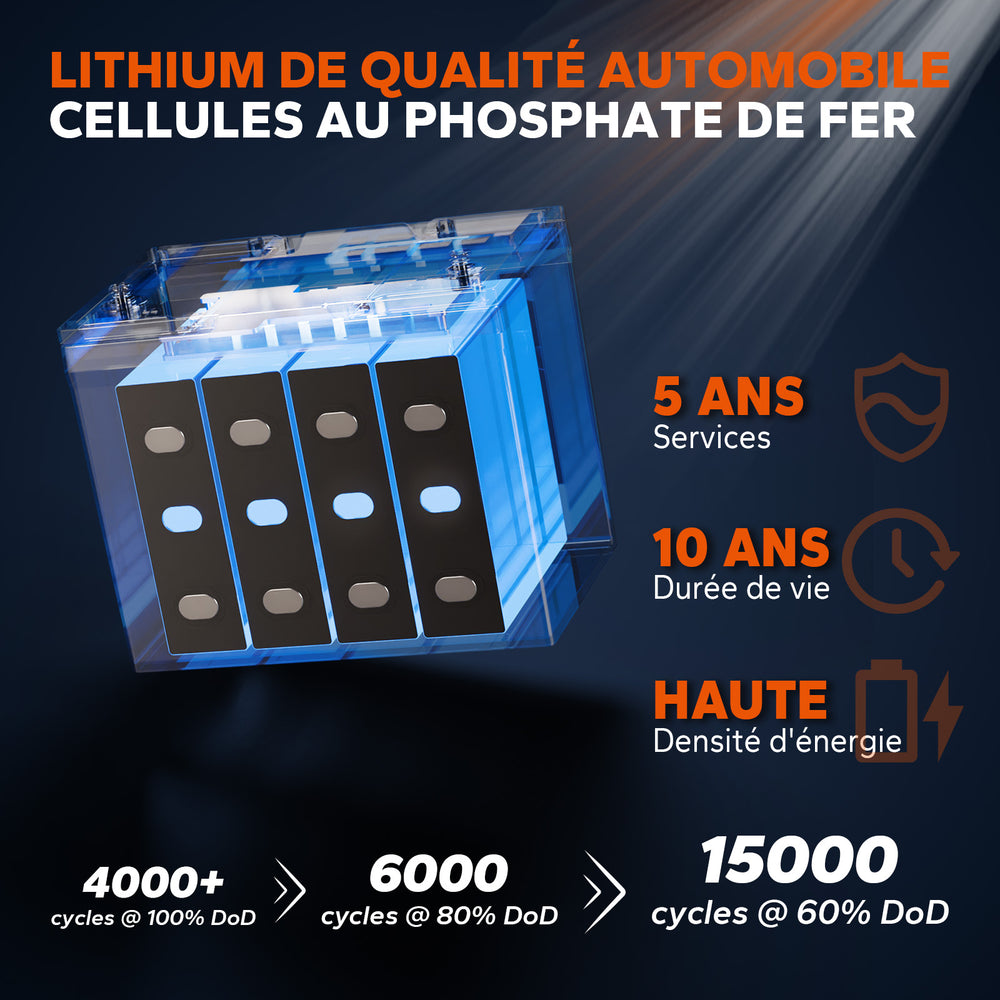 Vue interne transparente montrant les cellules au phosphate de fer de qualité automobile dotées d'une haute densité d'énergie