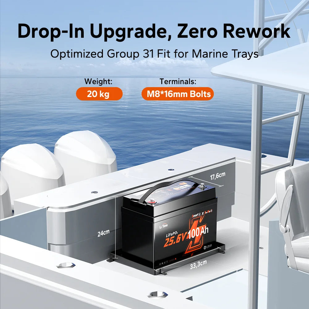 Batterie LiTime 24V 100Ah Xtra Mini haute densité pour usage nautique et vie aquatique