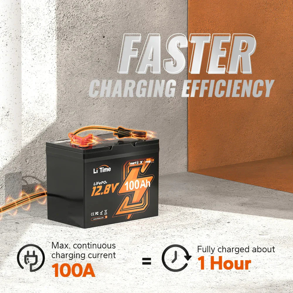 LiTime Batterie LiFePO4 12V 100Ah Group 24 Bluetooth Charge Rapide