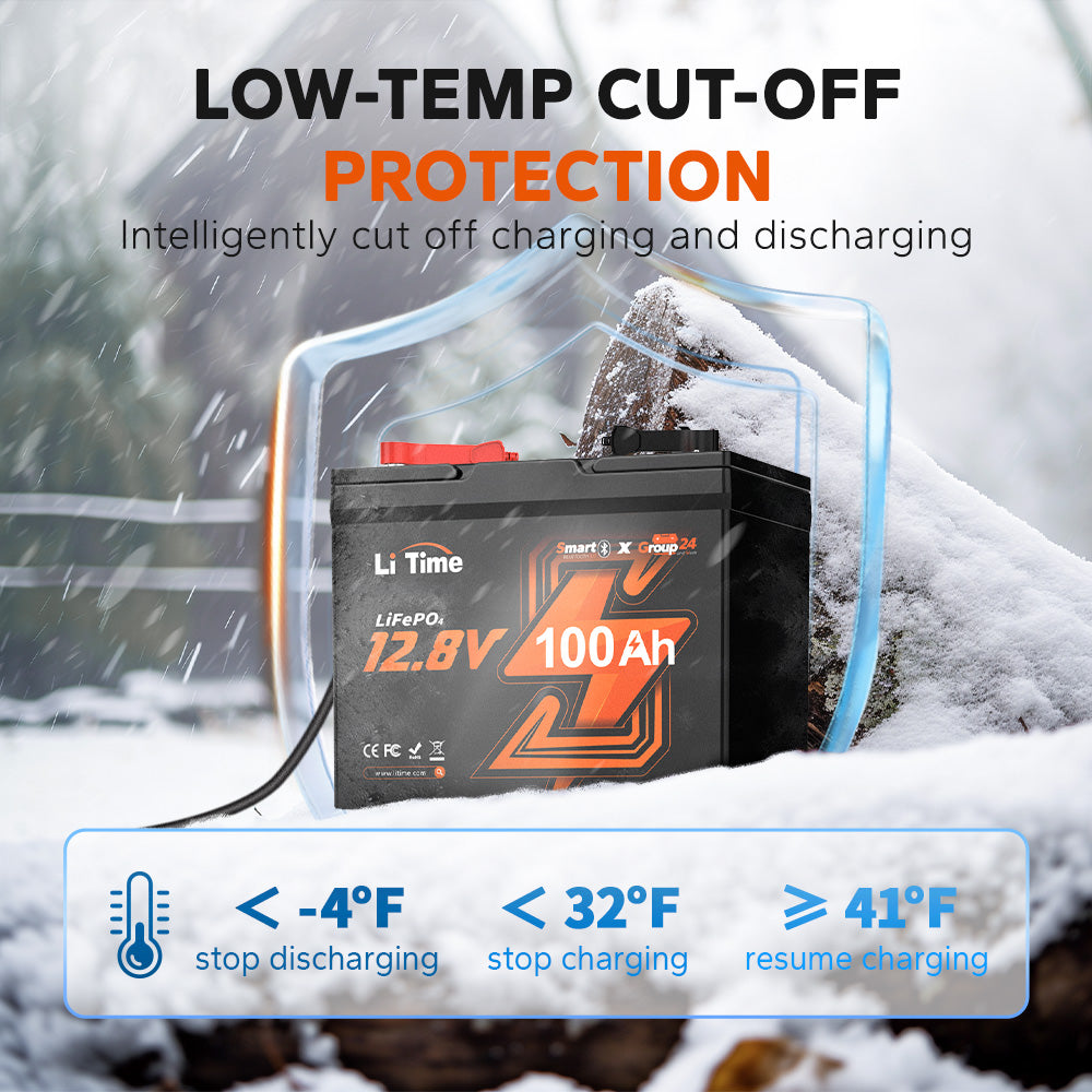 LiTime Batterie LiFePO4 12V 100Ah Group 24 Bluetooth Protection Basse Température