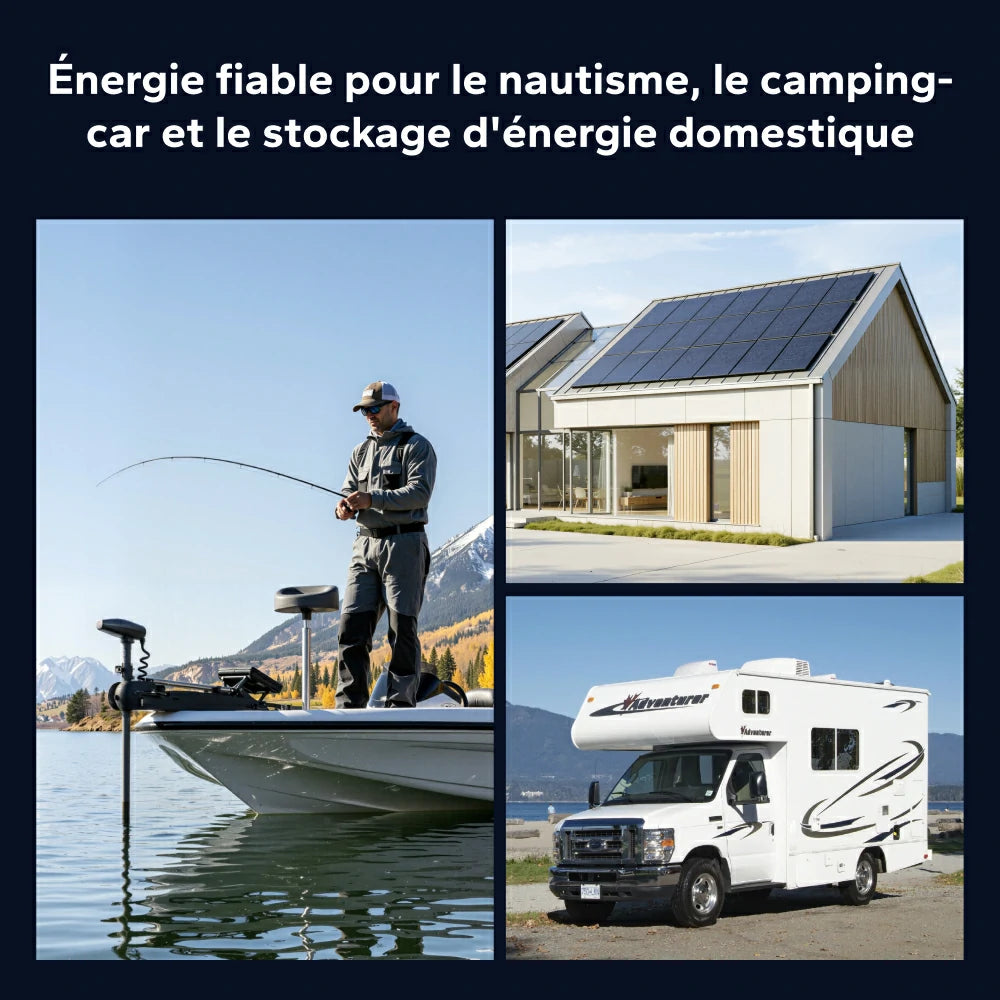 Scénarios d'utilisation du chargeur LiTime pour le nautisme, le camping-car et le stockage d'énergie domestique.