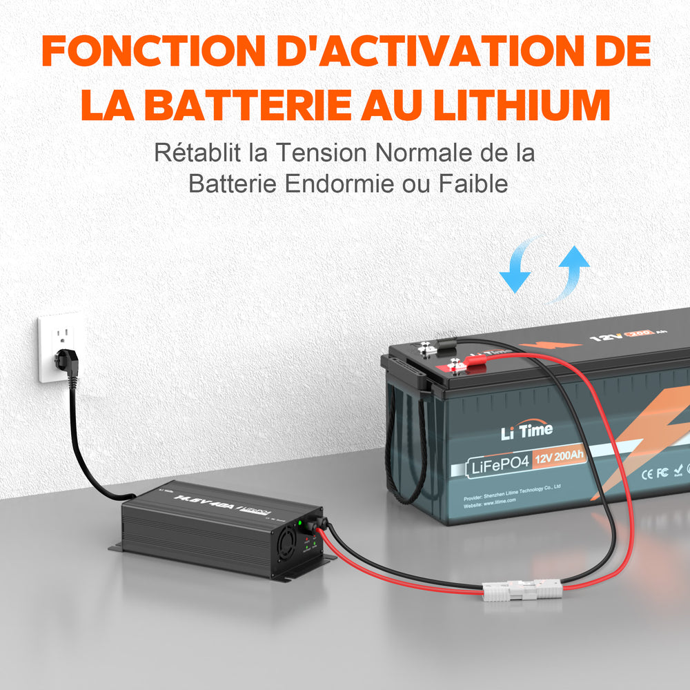 LiTime Chargeur Lithium 12V 40A Fonction d'Activation