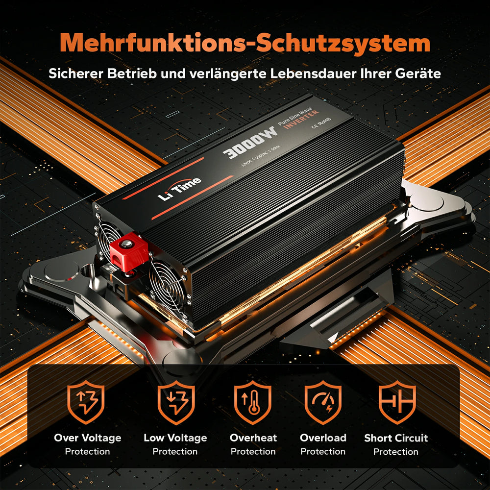Onduleur 3000W Système de protection multifonction, fonctionnement sûr et durée de vie prolongée des appareils